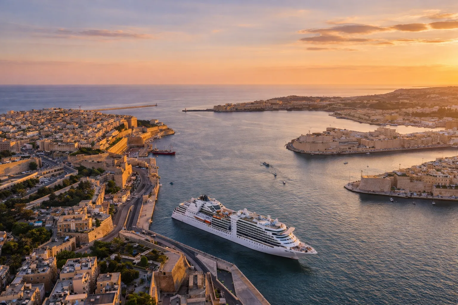 port Valletta Malta statek wycieczkowy bastiony miasto widok z góry
